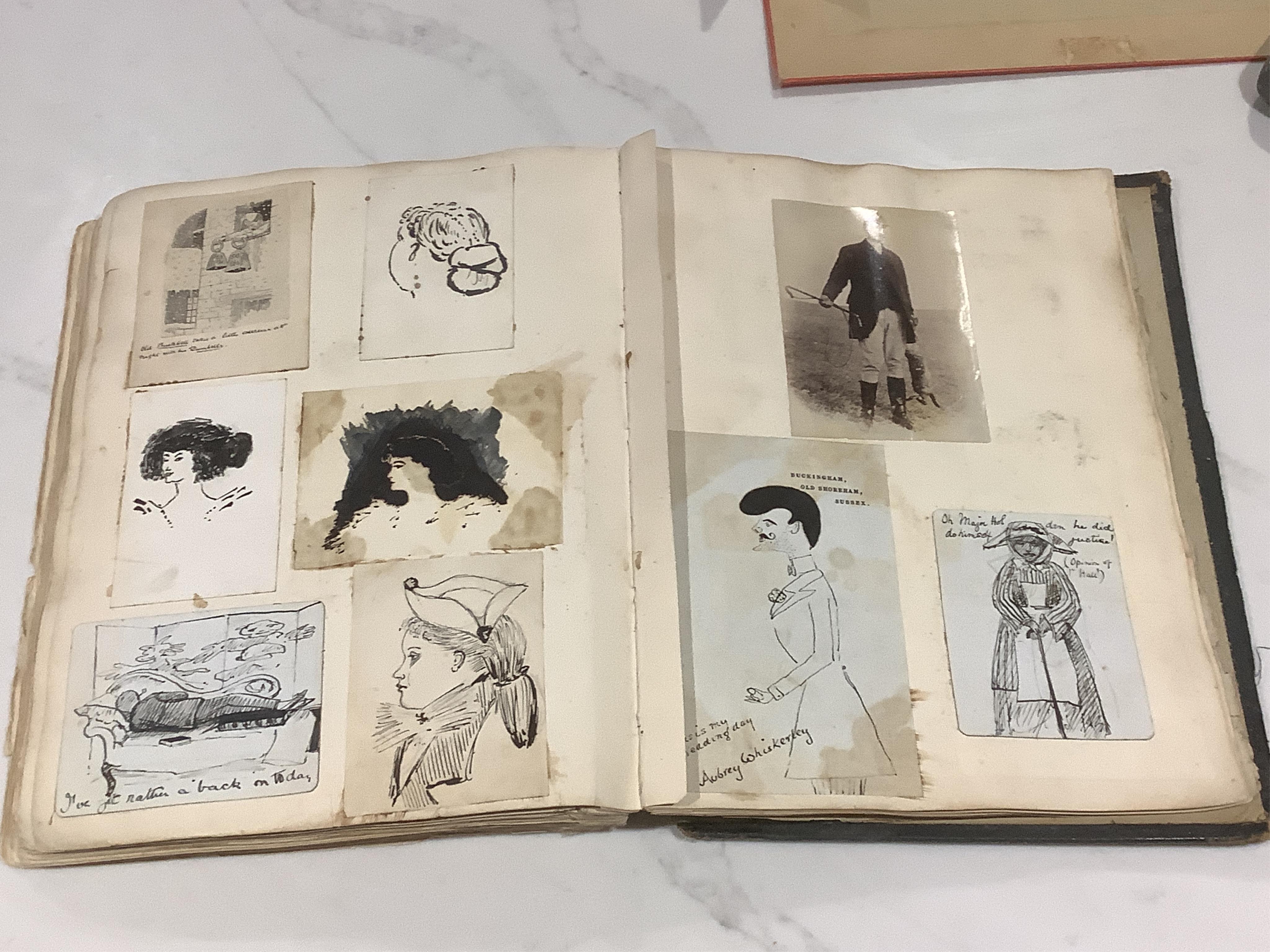 Sussex & Shoreham by Sea Interest; an incomplete album ‘The Buckingham Book’ a scrapbook compiled by the Head Family of Buckingham House, Old Shoreham, circa 1889-1905, with three unused rolls of tickets for the Old Shor